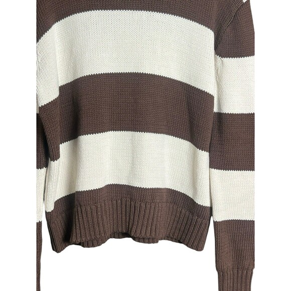 J.CREW NWT ULTRA Cream & Brown rugby stripe mockneck sweater Preppy XS - Picture 3 of 11